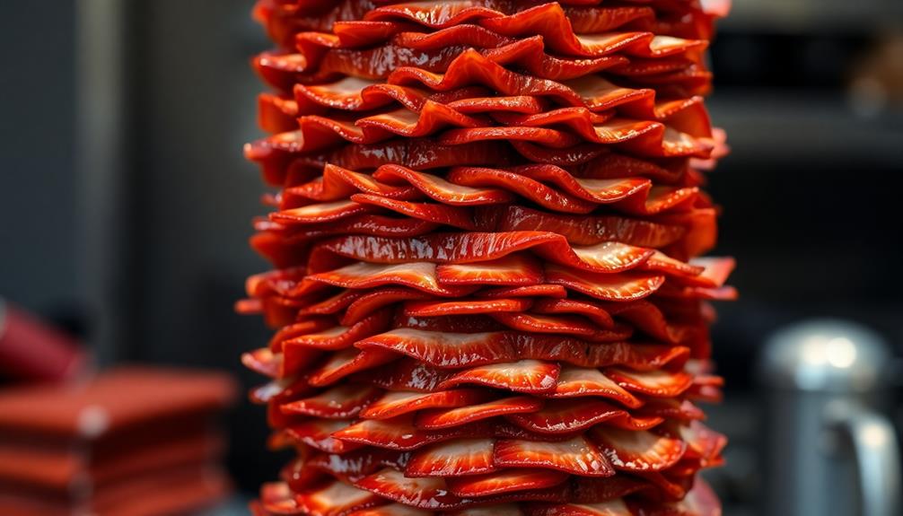 stack pork slices vertically