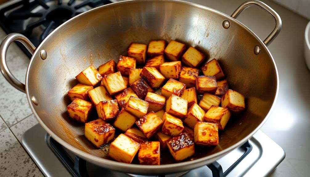 stir fry marinated tofu step