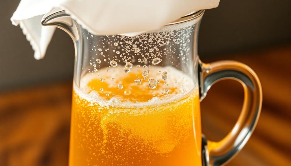 strain carbonated mixture cheesecloth