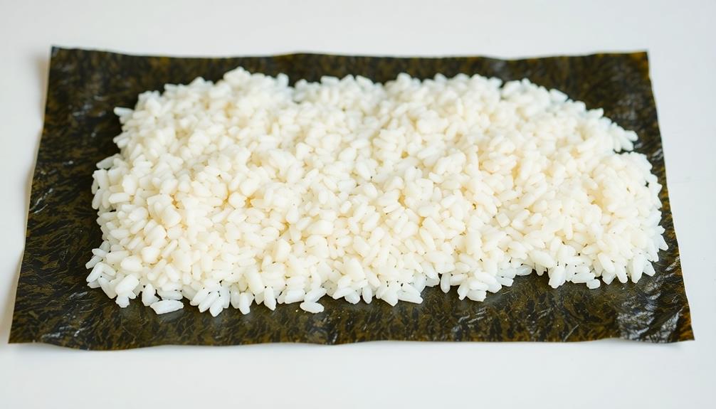 sushi rice on tortilla