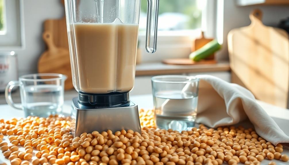 thoroughly blend soaked soybeans
