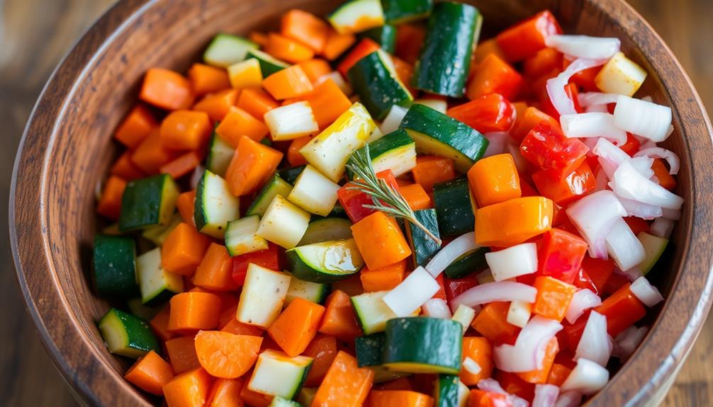 toss veggies with oil