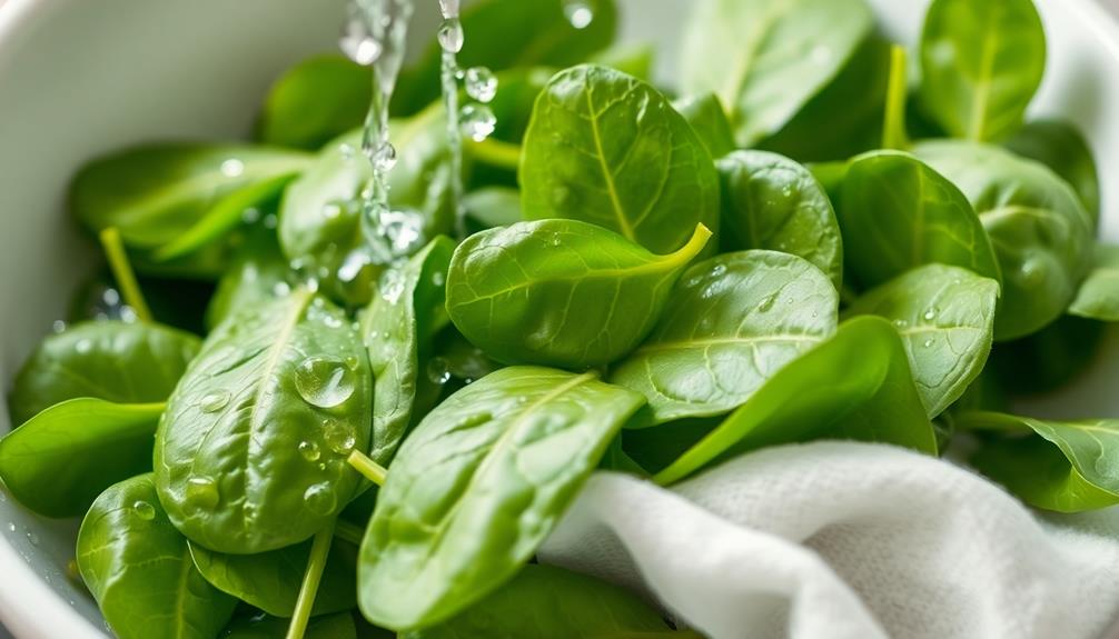 wash and trim spinach