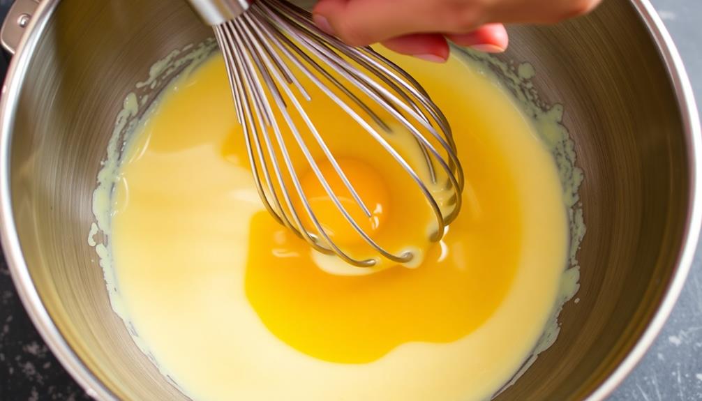 whisk eggs with eggnog