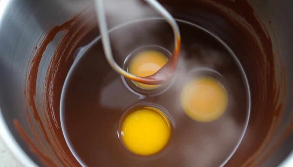 whisk yolks into chocolate