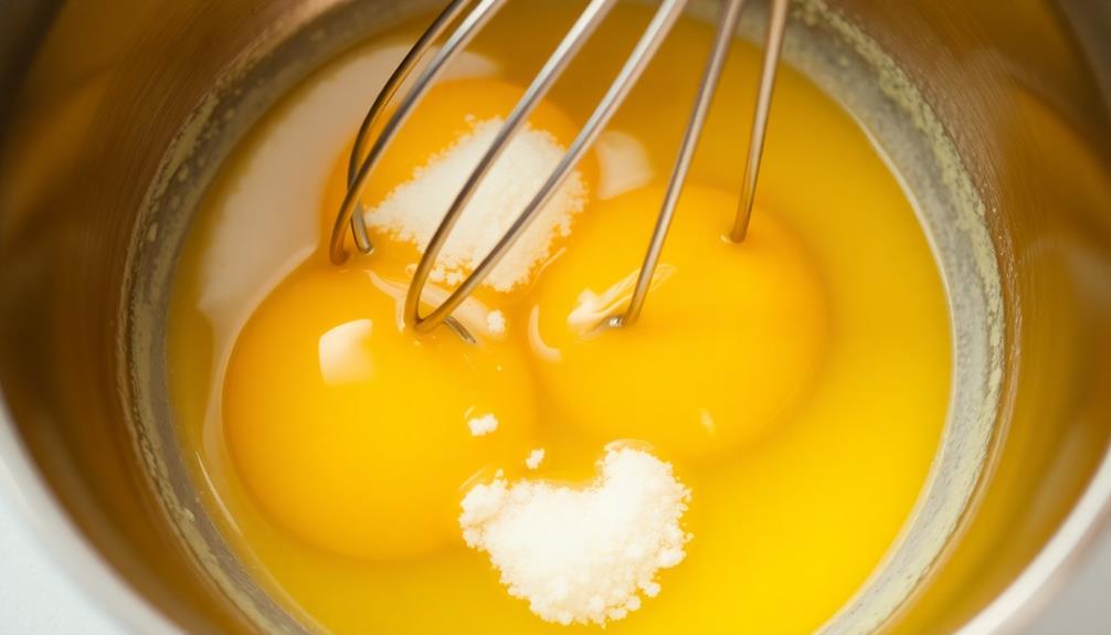 whisk yolks with sugar