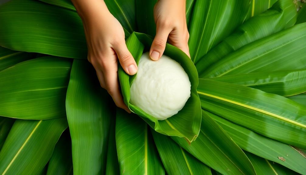wrap rice in leaves