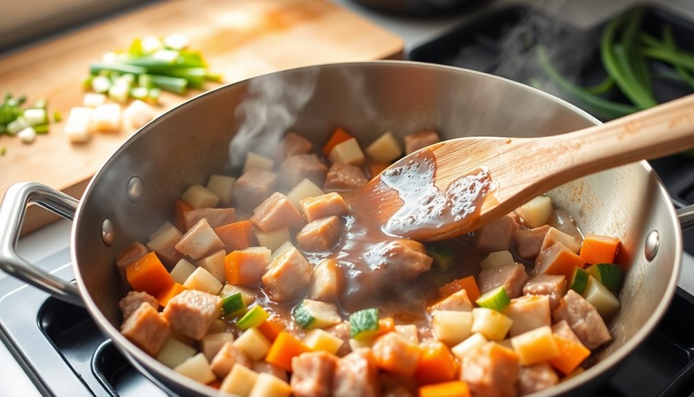 add veggies and meat
