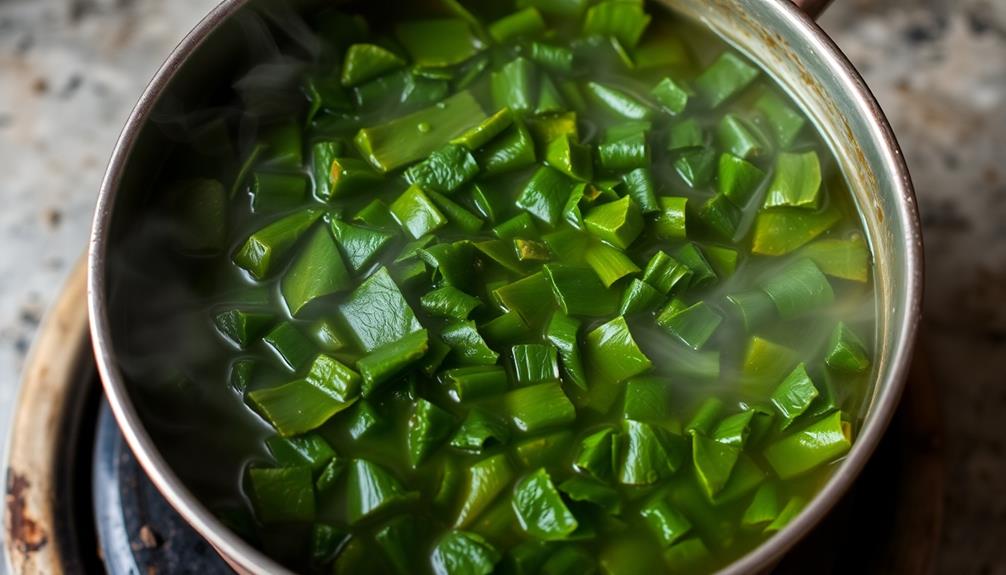 boil chopped cassava leaves