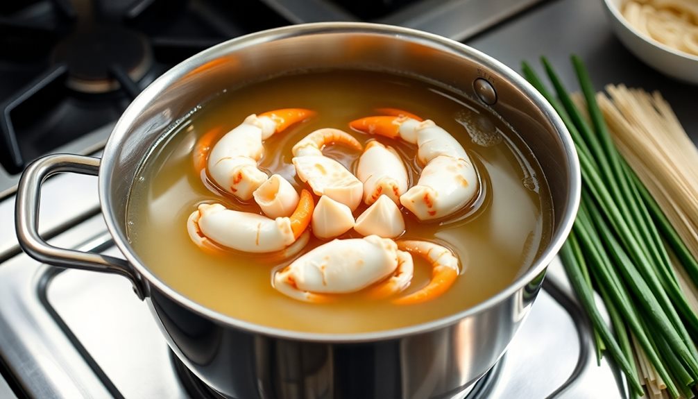 crab meat and broth preparation