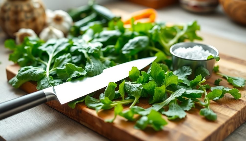 finely chop mustard greens