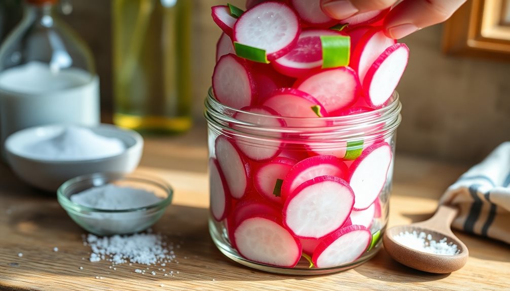 pack radishes into jar