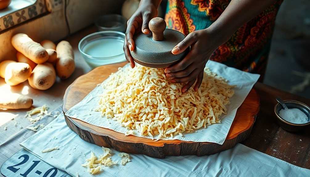 press grated cassava mixture