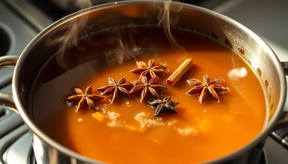 simmer spices in broth