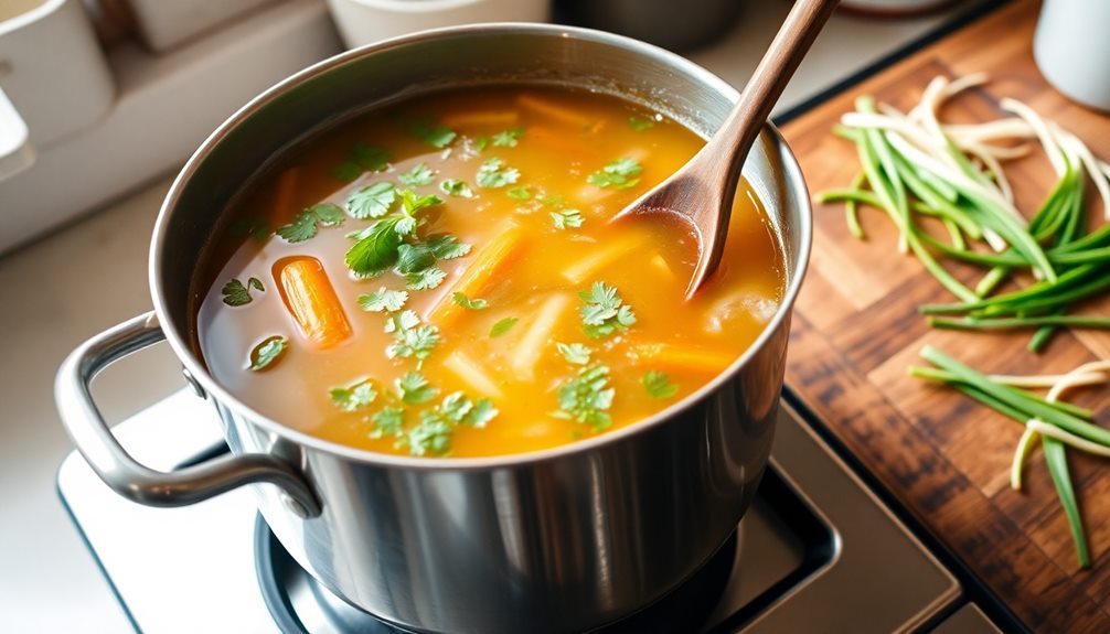 simmering broth with aromatics