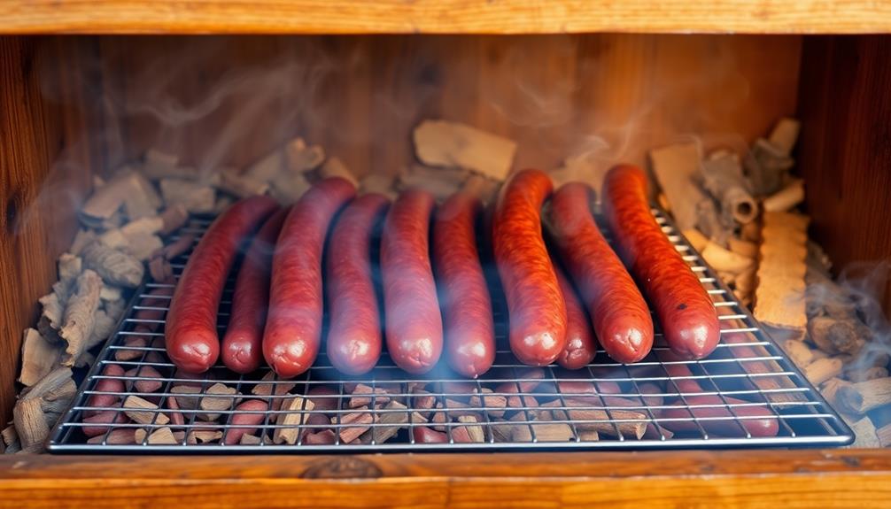 smoke sausages with wood