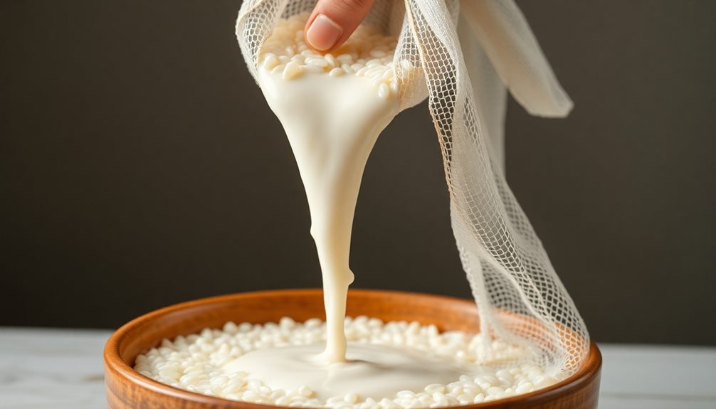 strain soaked rice cheesecloth
