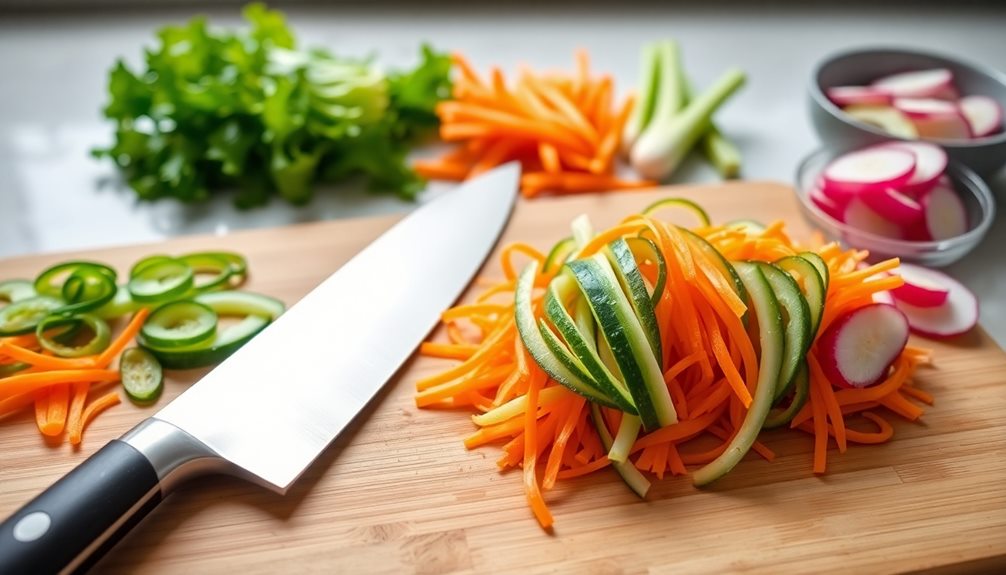 thinly sliced vegetables preparation