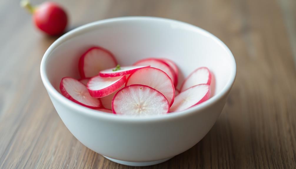 toss radish with vinaigrette