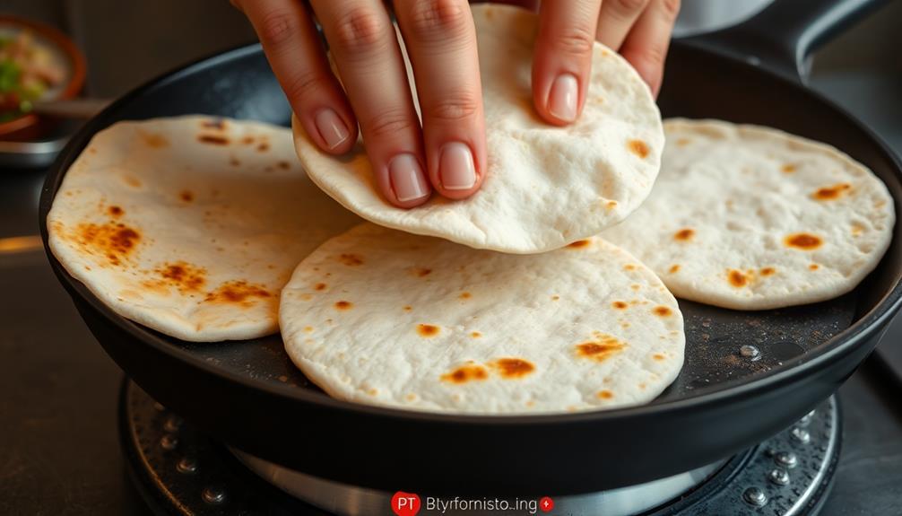 warm tortillas in skillet