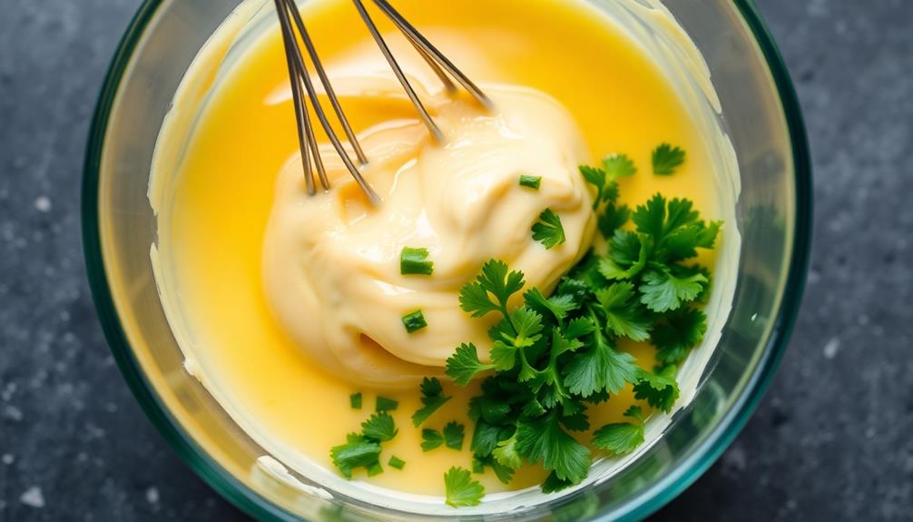 whisk eggs into sauce