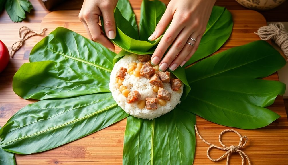 wrap food in leaves