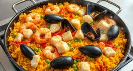 cooking seafood paella